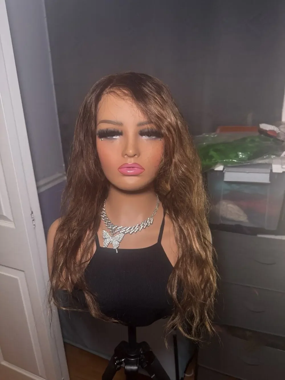 13x4 Human Hair Lace Front Wig Brown with Highlights
